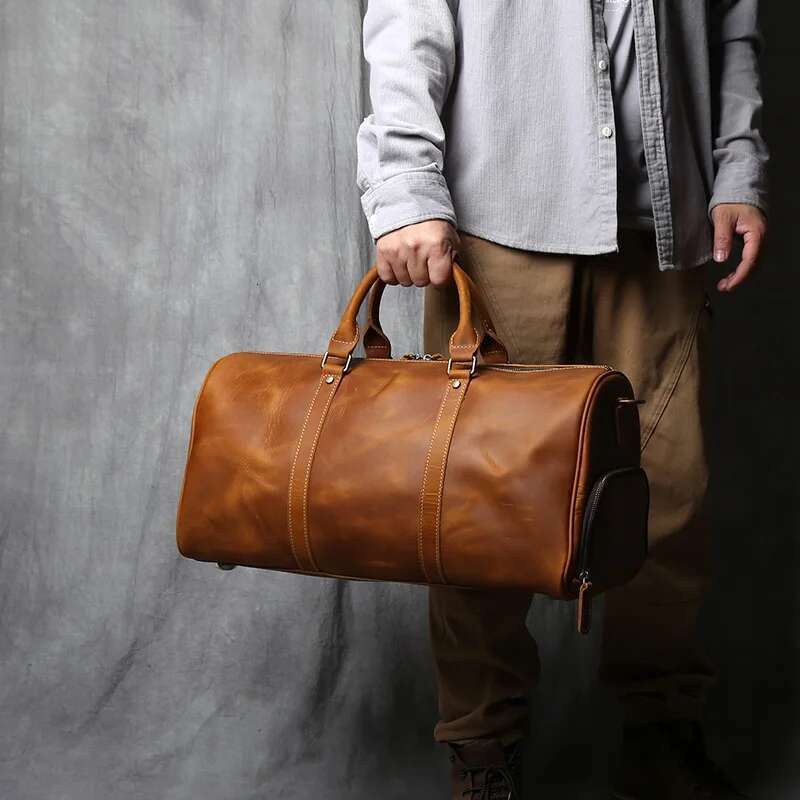 NZPJ Vintage Genuine Men's Travel Original Natural Cowhide Handbag Crazy Horse Leather Crossbody Computer Bag