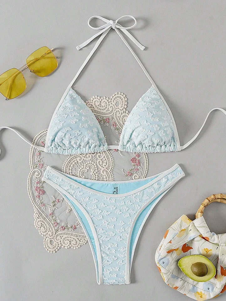 Womens Sexy Halter Bikini Sexy Triangle Bikini Sets textured String Bathing Suits 2 Piece Swimwear Swimsuit for Women 250428