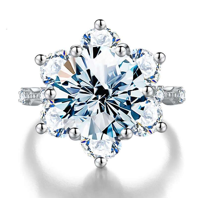 KNB 100% Real 5CT Big Moissanite Diamond Classical Sunflower Ring for Women Gift 925 Sterling Silver Wedding Luxury Fine Jewelry