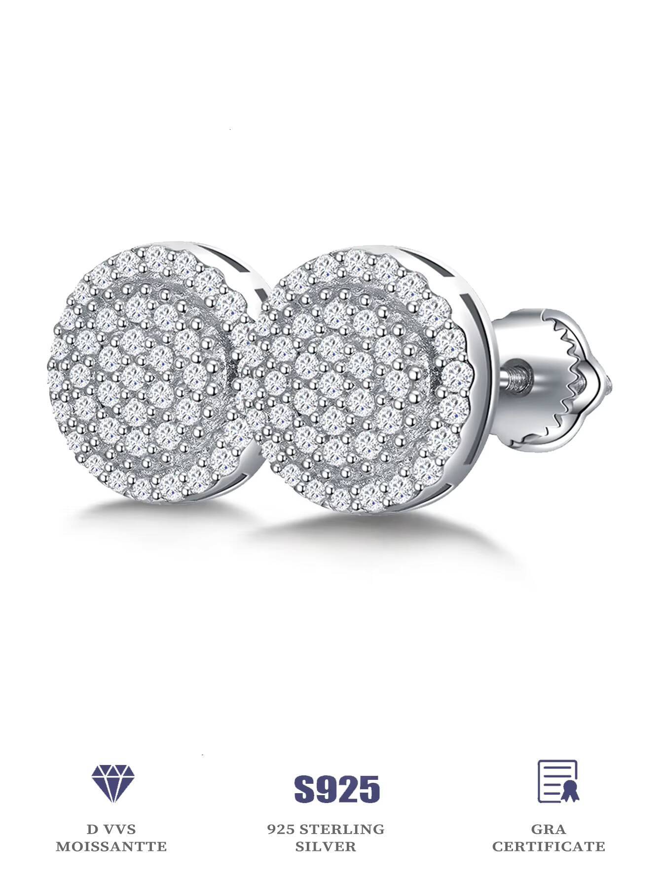 Certified GRA Fully Iced Out 925 Silver Stud Earrings VVS Diamond Tester Pass Moissanite Jewelry