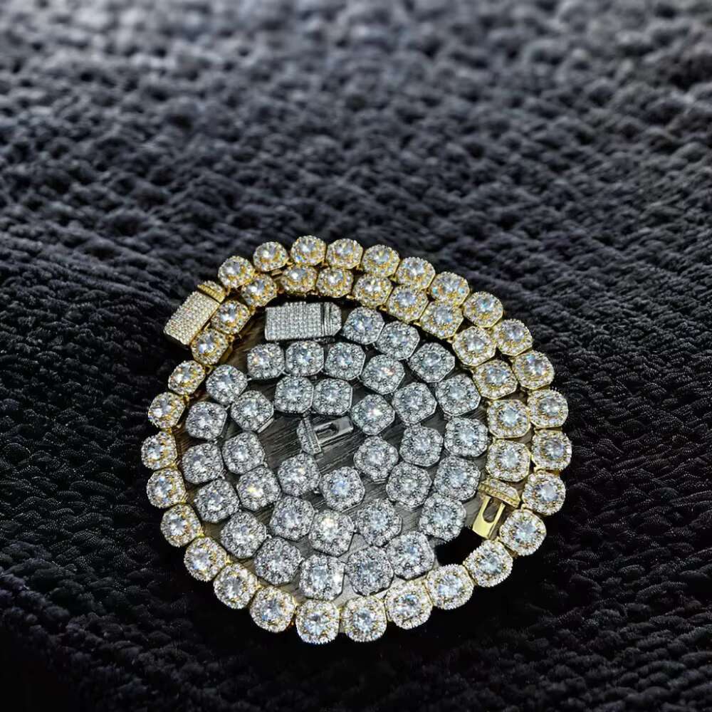 10mm Tennis Chain Necklace Cluster Hiphop 925 Sterling Silver Iced Out VVS Moissanite Tennis Chain