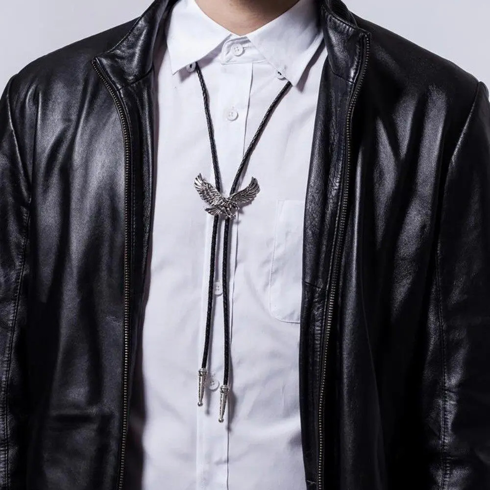 Metal eagle and leather rope Mens Tie Necklace Jewelry Western Cowboy Shirt Bolo Bow Necktie 250430