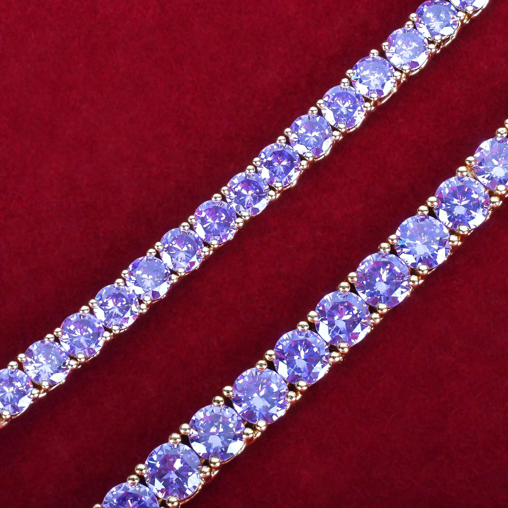 Aokaishen Purple Tennis Chain Necklace Hip Hop Rock Street Jewelry AAAAA Cubic Zirconia Real Gold Color Plated