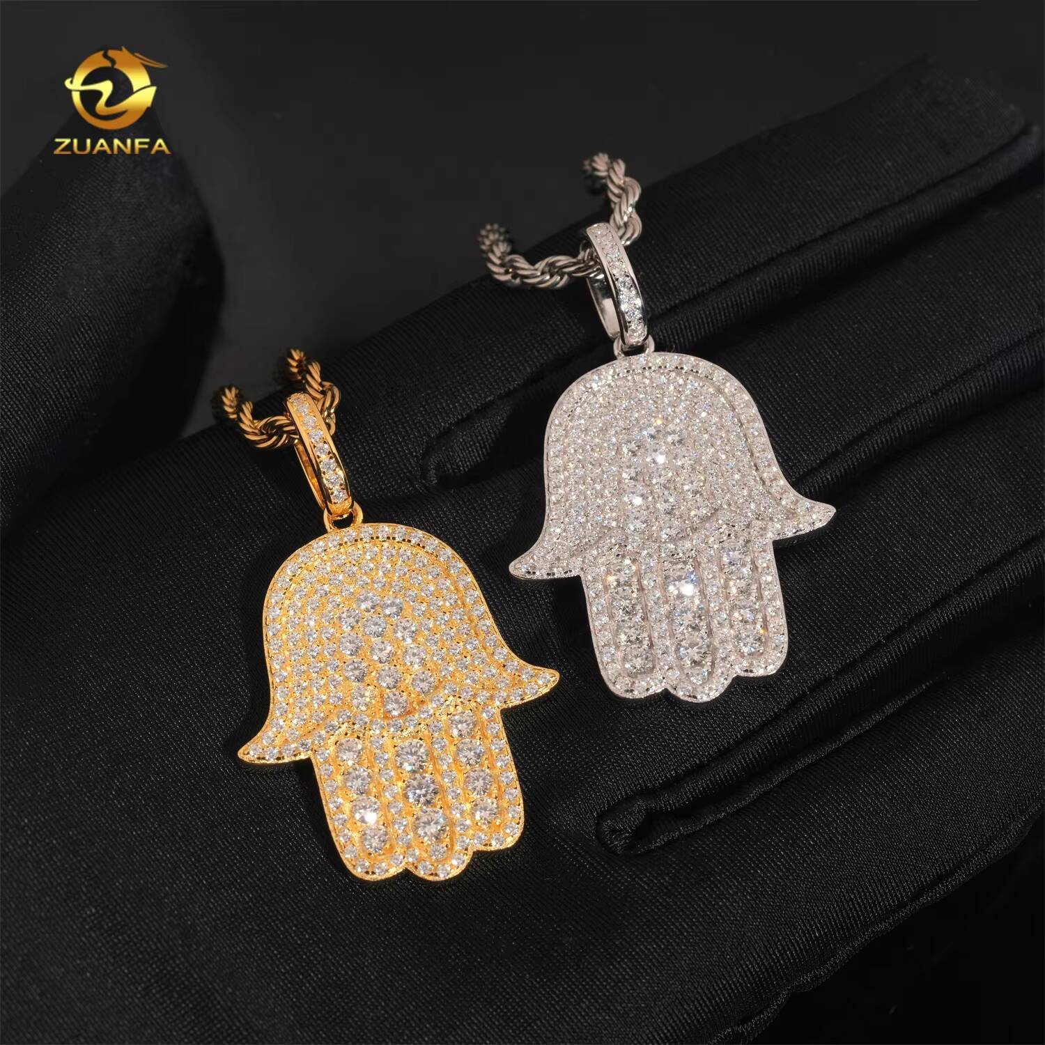 Hip Hop Fashion Rapper Charm 925 Sterling Silver Iced Out Diamond Moissanite Hamsa Hand Pendant