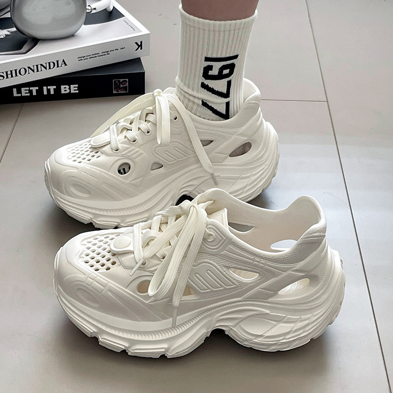 Thick Soled Perforated Women Lace Up Sports Running Dad Shoes Driving Water Cool Slippers For Women In Summer Ddmysaturn