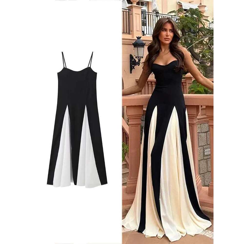 TRAF Women Fashion Pleated Ruffle Hem Lace Bustier Backless Halter A-Line Dresses Sexy Lady Maxi Beach Party Gowns
