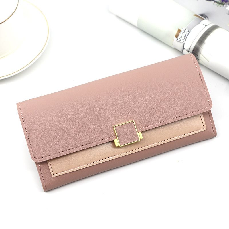 Designer Wallet New Combination Leather Solid Color Simple Long Three Fold Women S Checkered Hand Bag Zero Wallet Clip Luxury Wallet Key Pouch