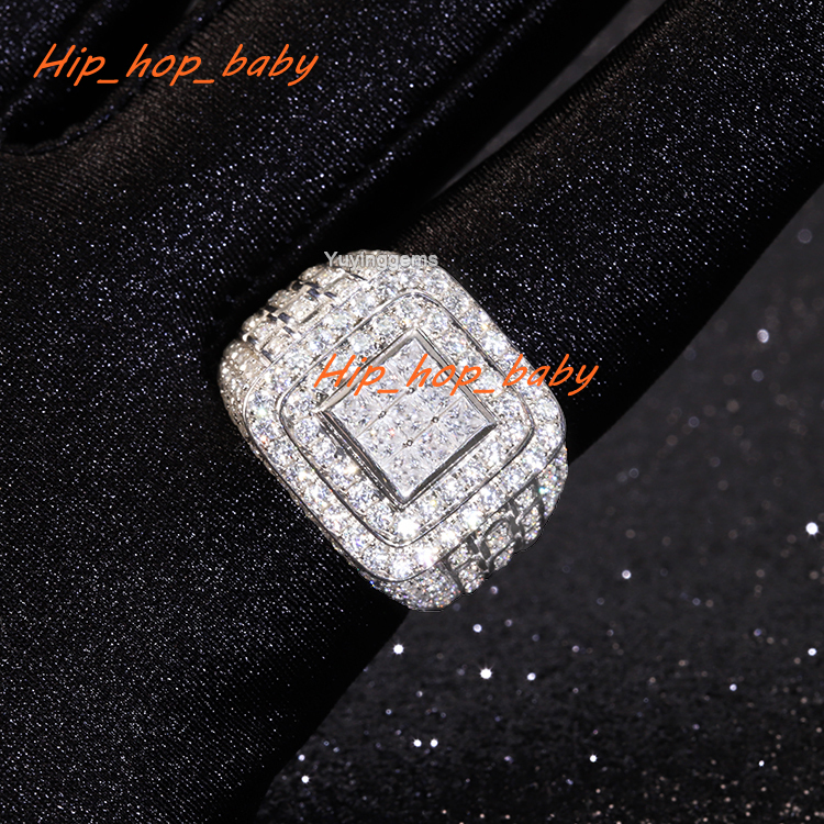 Hip Hop Ring 18K Gold Plated 925 Solid Silver Pass the Diamond Tester Moissanite Cuban Ring for Men Jewelry
