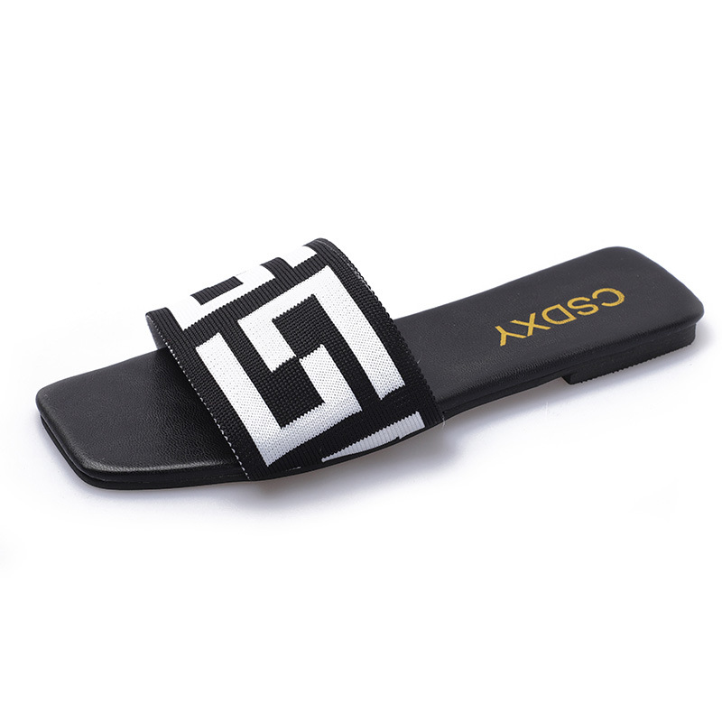 Free shipping designer's new summer collection of European and American fashion flat slippers with a one-shoulder elastic band for casual home we