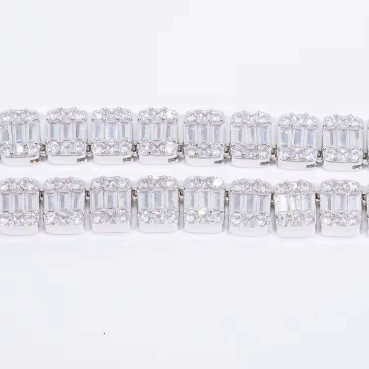 Hiphop GRA Certificate Luxury Baguette Moissanite 9mm Wide 925 Solid Silver Hip Hop Necklace Tennis Chain