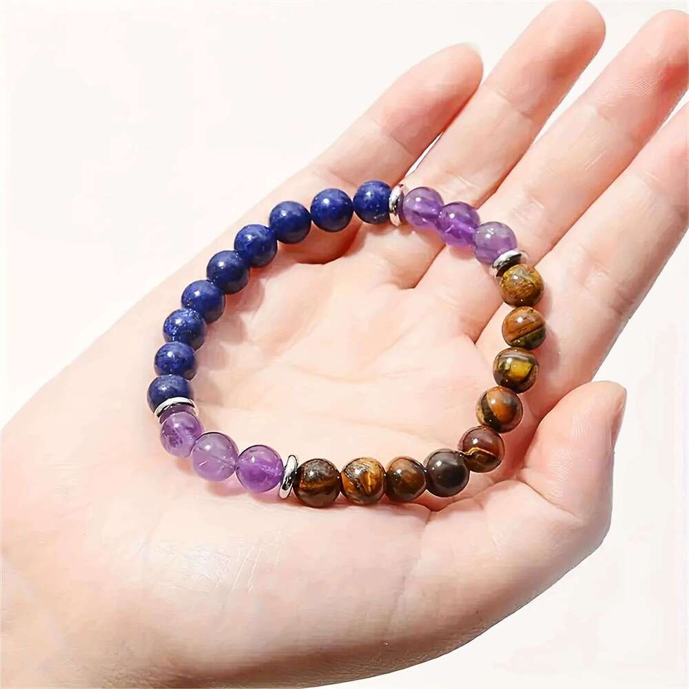 Cardless temuTK Amethyst Lapis lazuli Tiger Eye Stone Bracelet