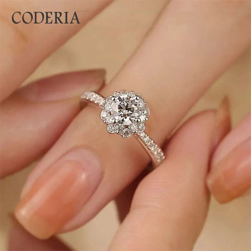 1 carat Moissanite Wedding Ring Round Diamond Cut Certified 925 Sterling Silver Engagement Ring for Women