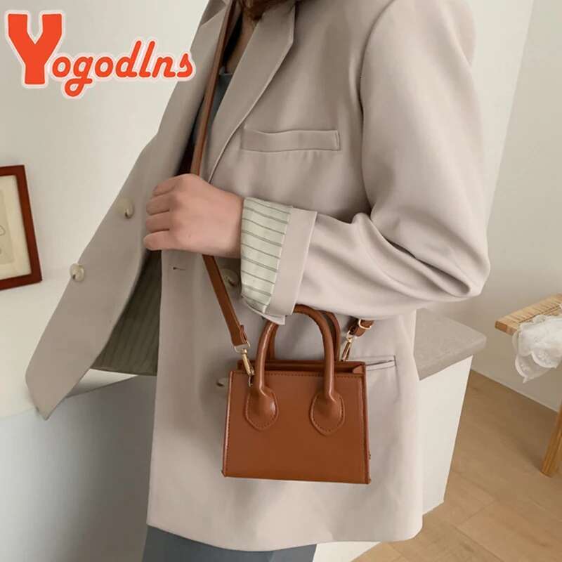 Yogodlns Vintage Mini Crossbody Women PU Leather Small Messenger Elegant Shoulder Bag Designer Handbag Casual Lady Purse