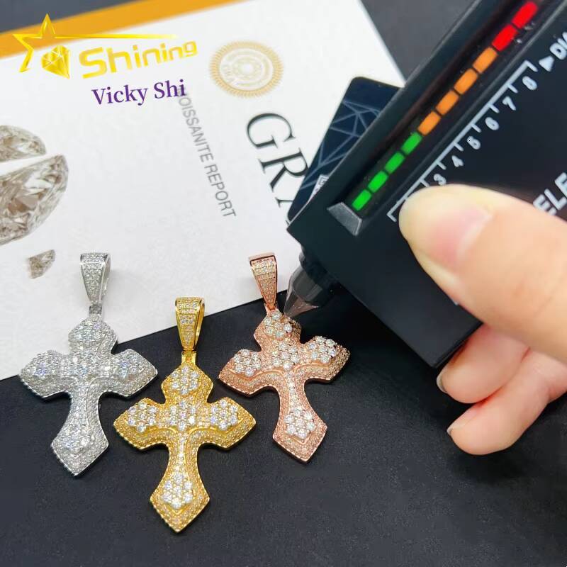 Factory Price Hip Hop Jewelry Pendants Pass Diamond Tester 925 Sterling Silver Moissanite Cross Pendant