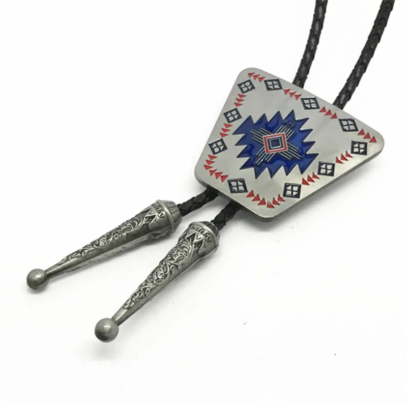 Western cowboy bolo tie shield snowflake oil zinc alloy leather collar rope 250430