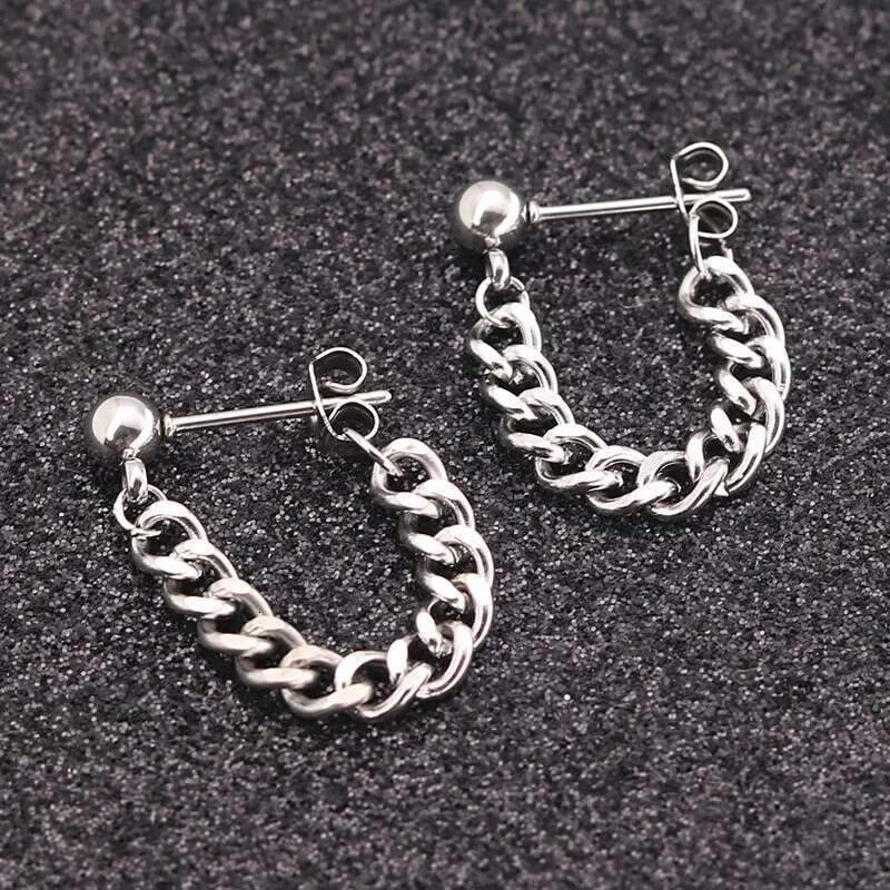 New 1 Pair Titanium Steel Chain Earrings For Men Women Hiphop Rock Punk Fashion Jewelry Piercing Earring