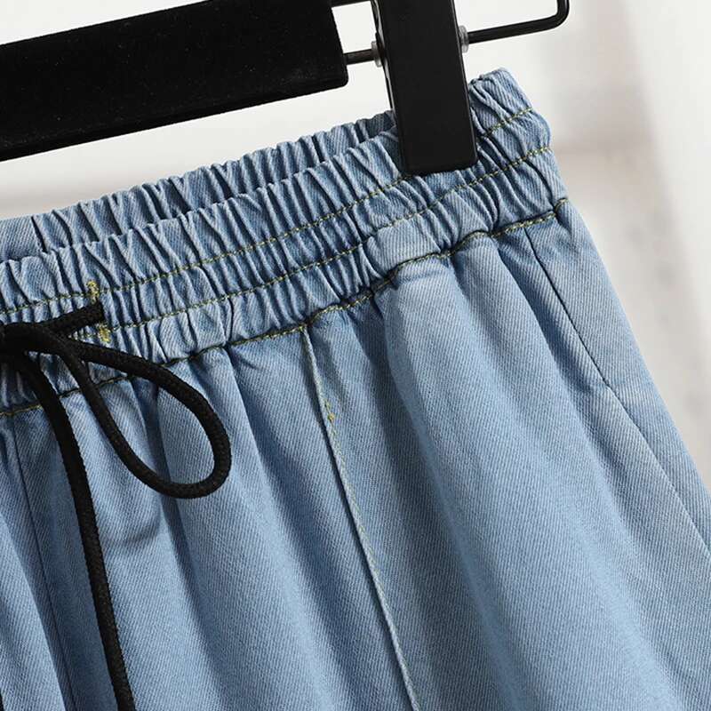 Summer New Arrivals High Waist Drawstring Loose Blue Jeans Pants Korean Style Casual Trousers Women Hot Sale