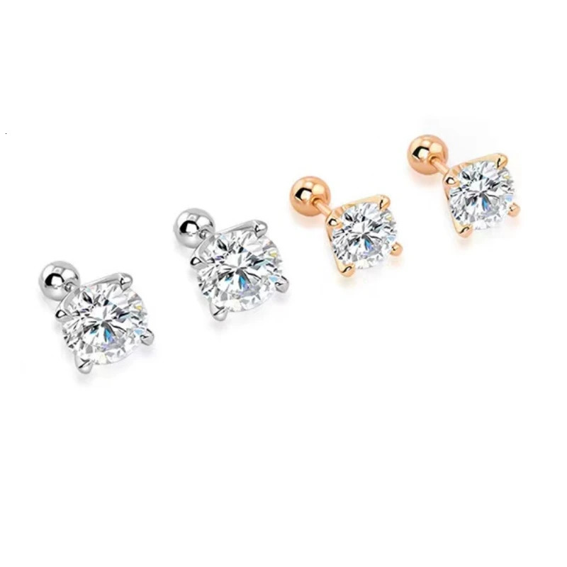 925 Sterling Silver 0.3-1 Carat * 2 Four-Claw Screw Earrings Fashion Casual High-End Sense Niche Lady 250420