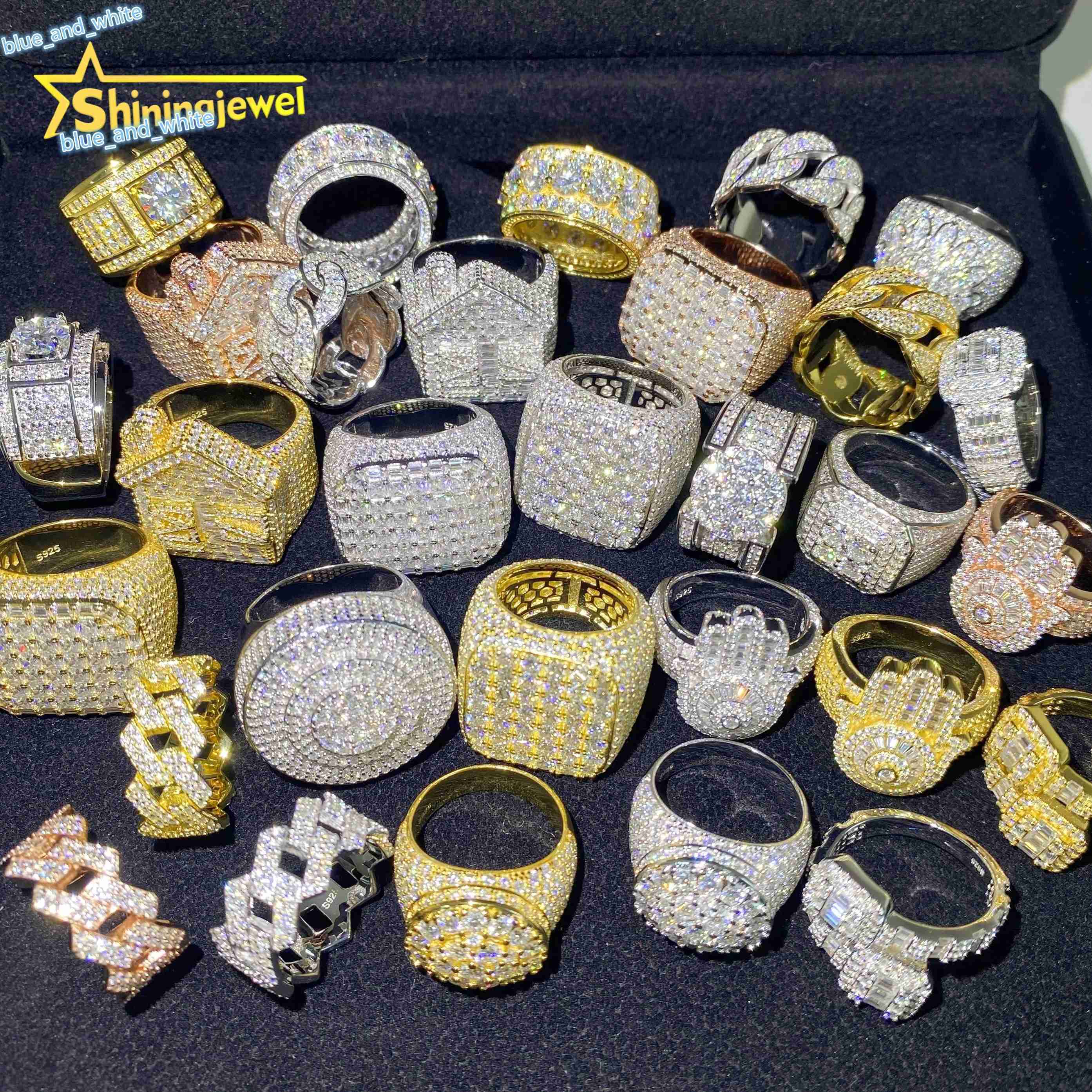 Hot Sale Multiple Choice Custom Iced Out Hip Hop Men Ring VVS Moissanite 925 Sterling Silver Rings Diamond Jewelry Ring for Men
