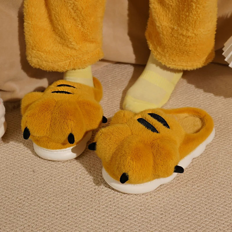 Cute Cartoon Fluffy Slippers For Women Men Winter Warm Shoes Soft Plush Big Paw Anti-slip Couples Indoor Home Cotton Slipper 251129