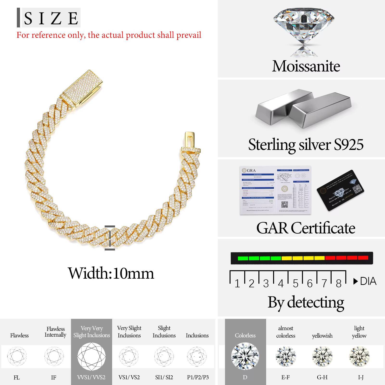 Handmade 6mm-22mm Classic Hip Hop Jewelry 925 Sterling Silver VVS Moissanite Diamond Cuban Link Bracelet for Men