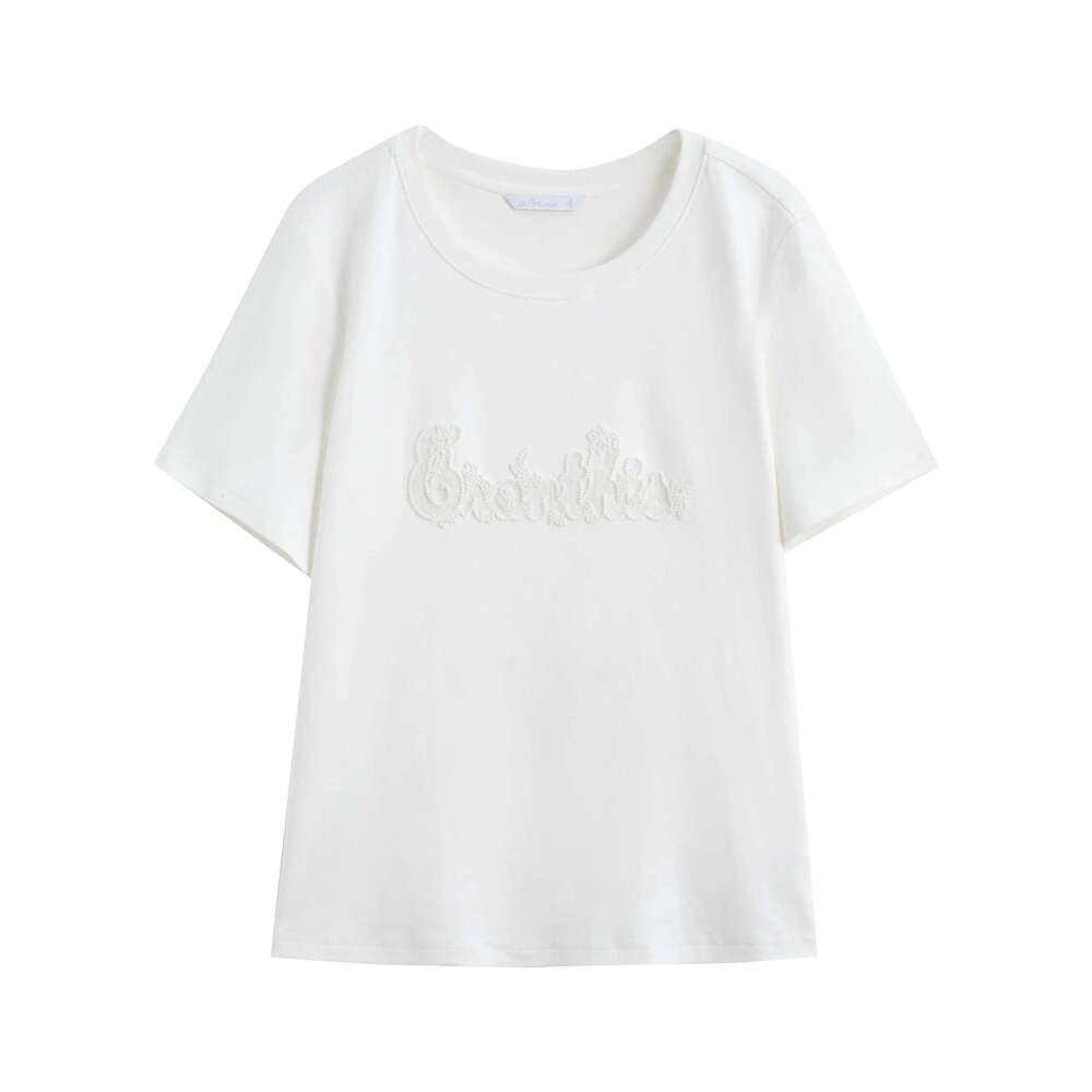 DUSHU Plus Size Minimalist Style Letter Embroidered Short-Sleeved T-Shirt 2025 Summer New Versatile Casual Fashion Top 25Ds82106