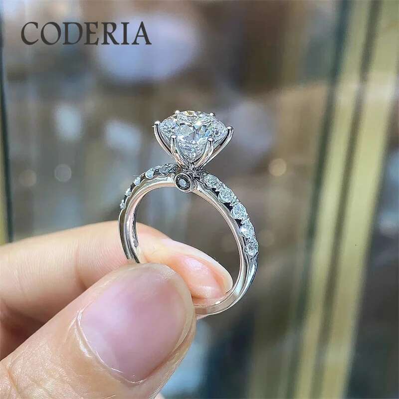 Luxury 3 Carat Moissanite Six Prong Wedding Ring Pass Diamond Test Plated 18K White Gold Women Band 925 Sterling Silver Rings
