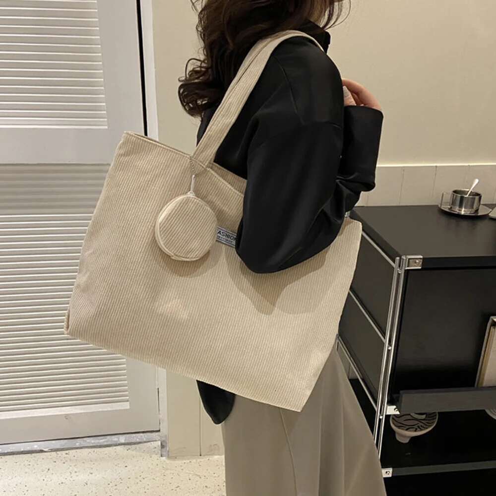 Women Corduroy Handbag Zipper Vintage Tote Foldable Retro Shoulder With Coin Large Capacity Versatile Sling Bag Bag