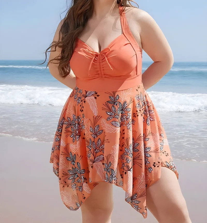 Plus Size One Piece Womens Swimsuit Trend Printed Swimdress Beach Holiday Big size Swimsuit Elegant Swimwear 250430