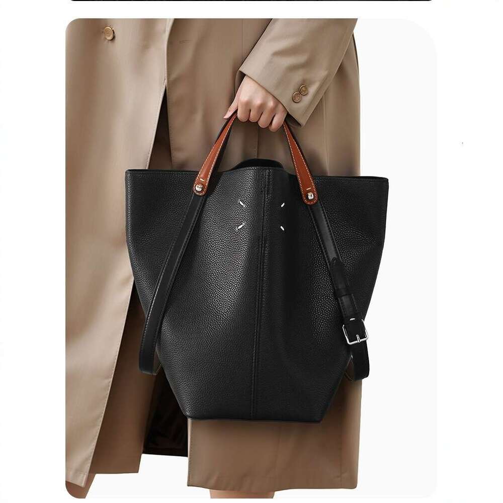 Majila leather bucket vegetable basket bag, niche first layer cowhide, loose feeling, large capacity single shoulder tote bag for women