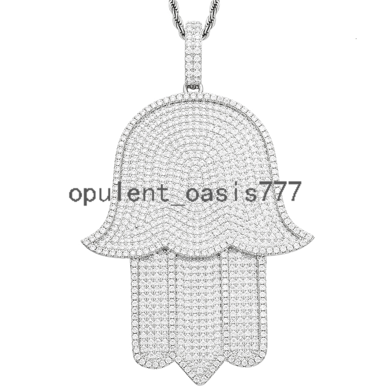 High Quality White Gold Hamasa Hand Pendant Bling Hip Hop Jewelry Full moissanite Diamond Stone Pendant for Men