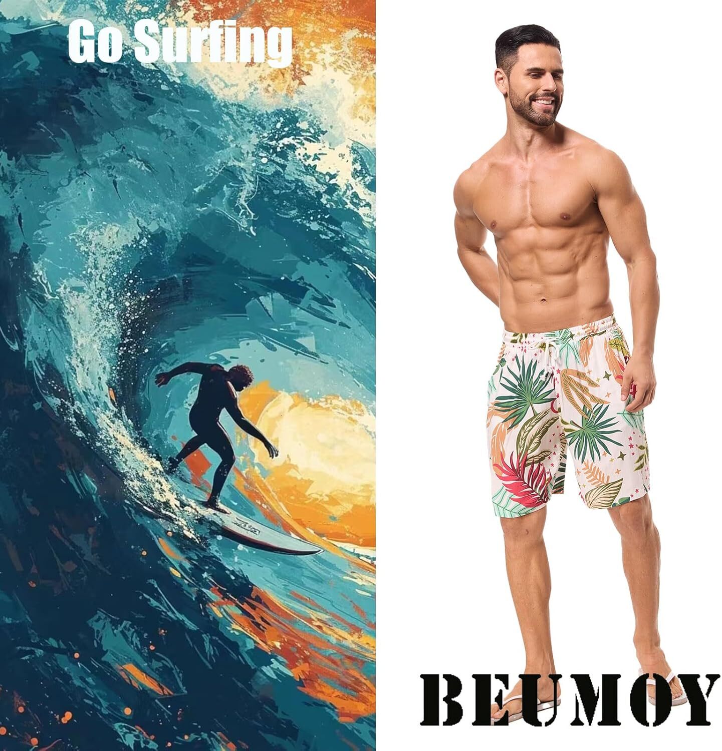 Men's Swim Trunks Shorts Swimwear Bathing Suits Beach Quick Dry Surfing Summer Funny Print Shorts with Drawstring Trendy Fashion