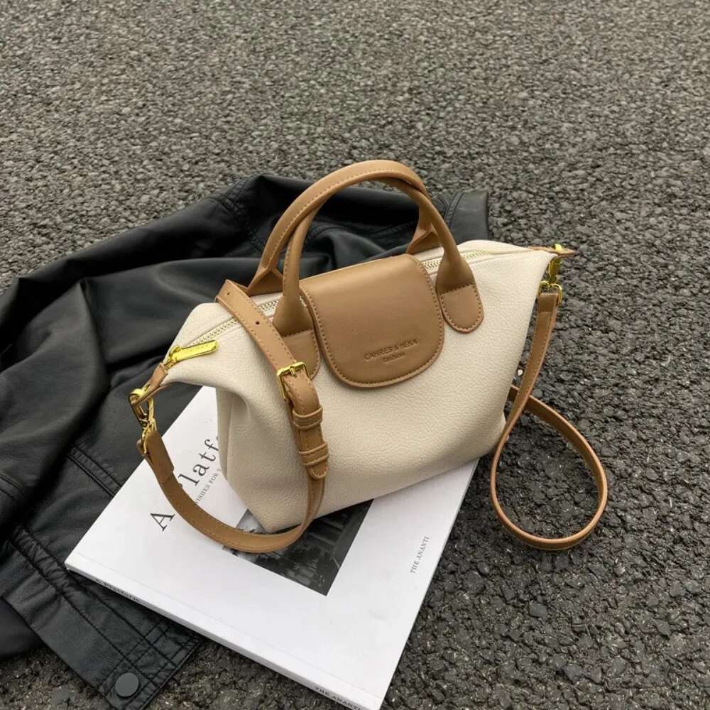 Fashion mommy 2025new arrival leather texture contrast colorsatcheleasiest for match shoulder crossbody bag