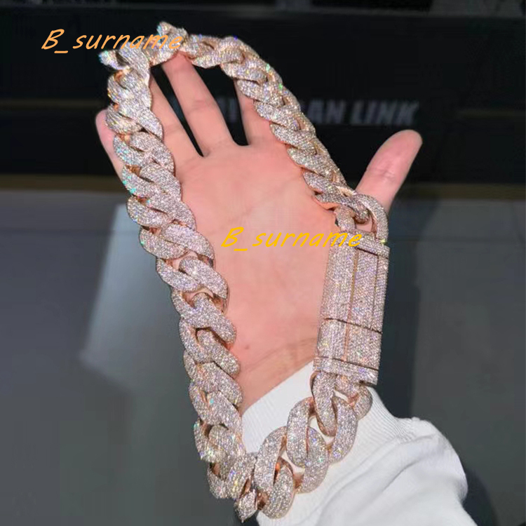 Wholesale VVS Moissanite Iced Chain for Mens 13mm-22mm Wide 925 Solid Silver 18k Gold Plated Diamond Rapper Cuban Link Necklace