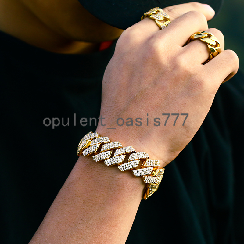Fashion Hip Hop 20 Heavy 3 Rows moissanite Diamond Iced Out Mens Bracelet Luxury Gold Plated Cuban Link Bracelet for Men