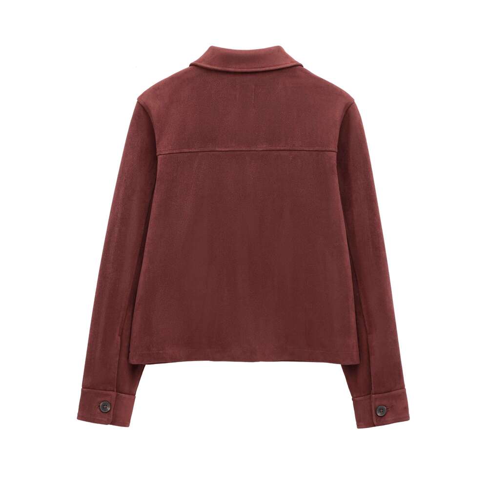 TRAF Women's Suede Texture Jacket 2025 Fashion Long Sleeve Cropped Coats Women Casual New In Outerwear