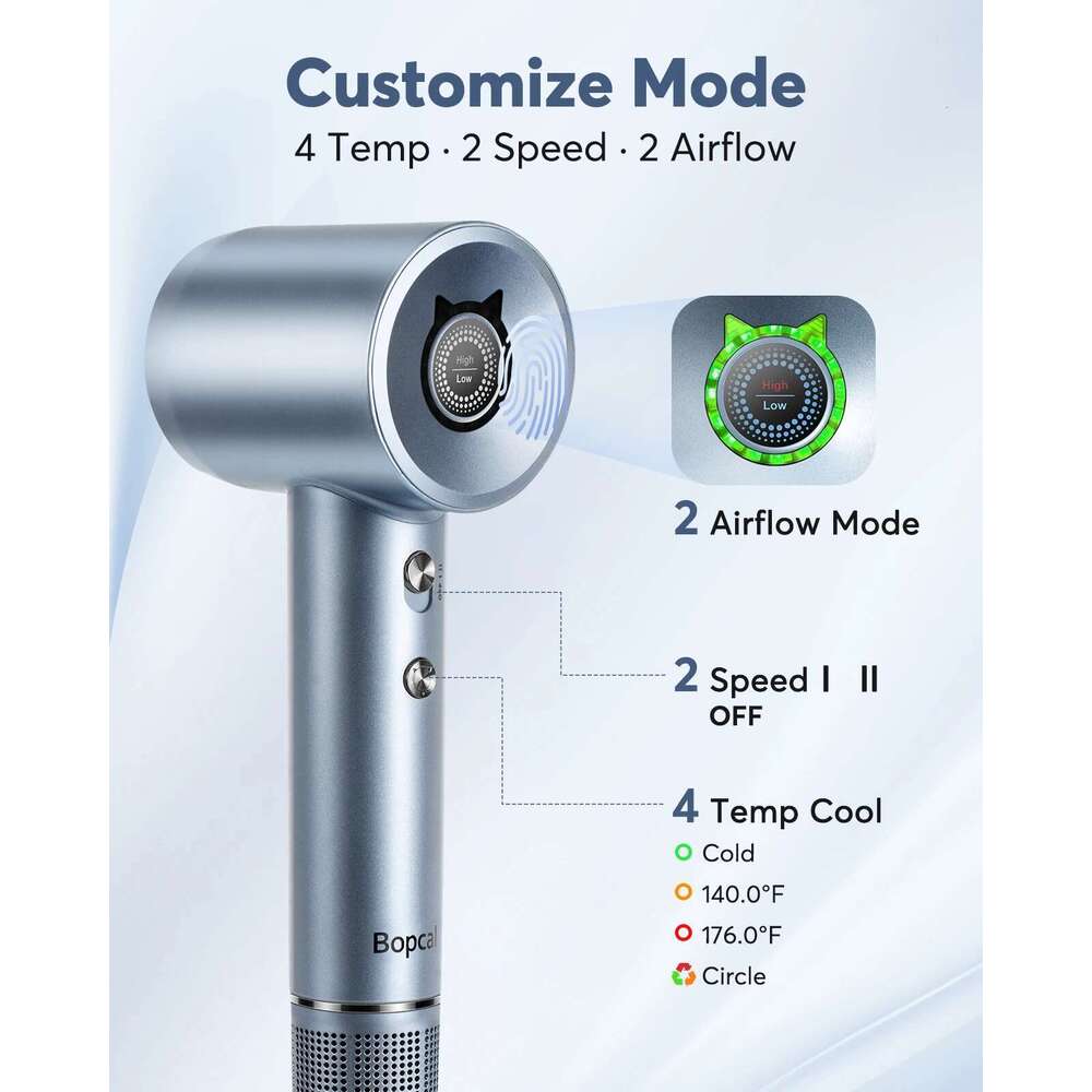 Bopcal Professional High Speed 110000RPM Brushless Cold Hot blower Silent Touch Screen Dryer For Home Hair Salon