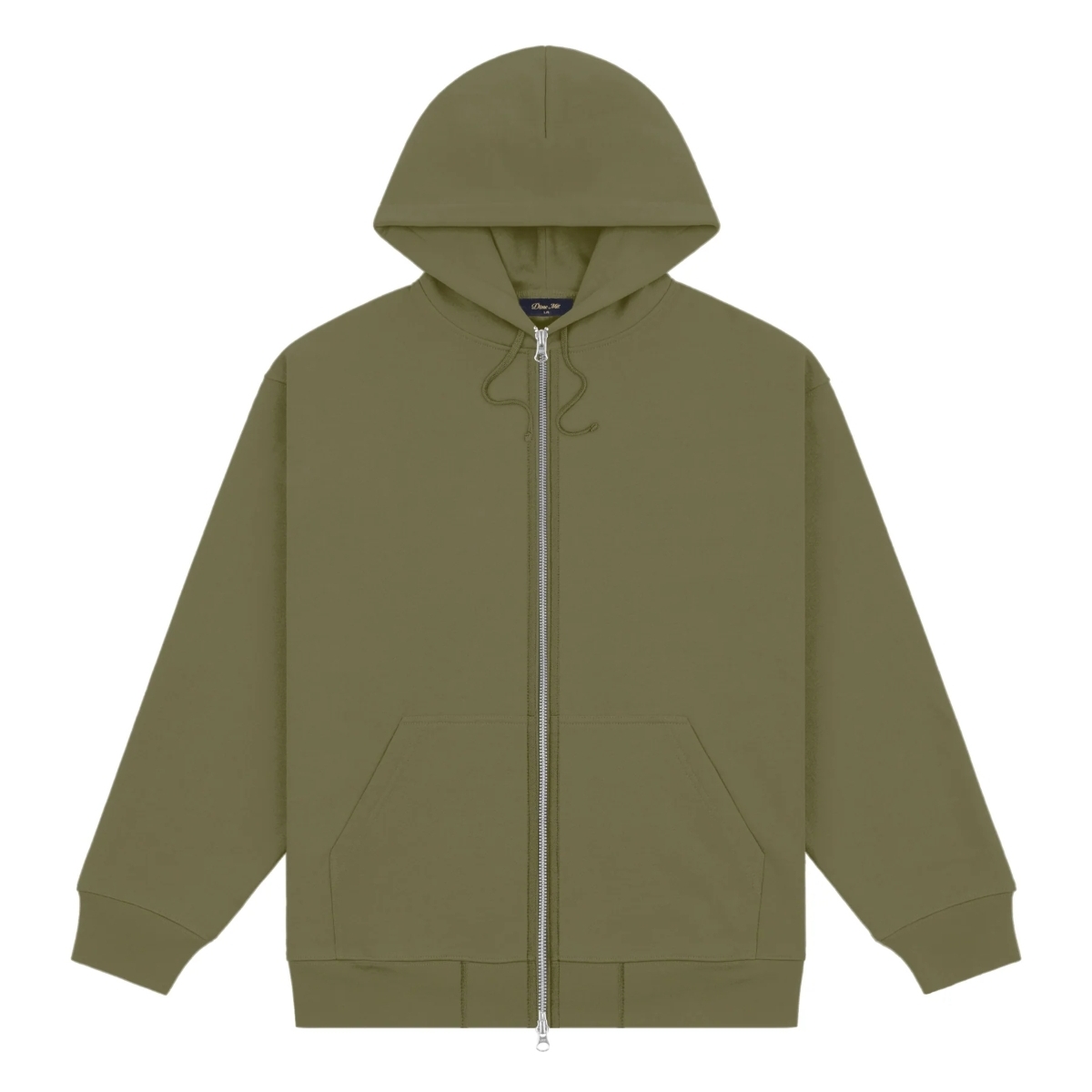 Men's Custom Olive Green Long Sleeves Zip Hoodie Navy Solid Zip-up Hoodie Jacket with Drawsting for Spring Outfit Daily Casual Wear