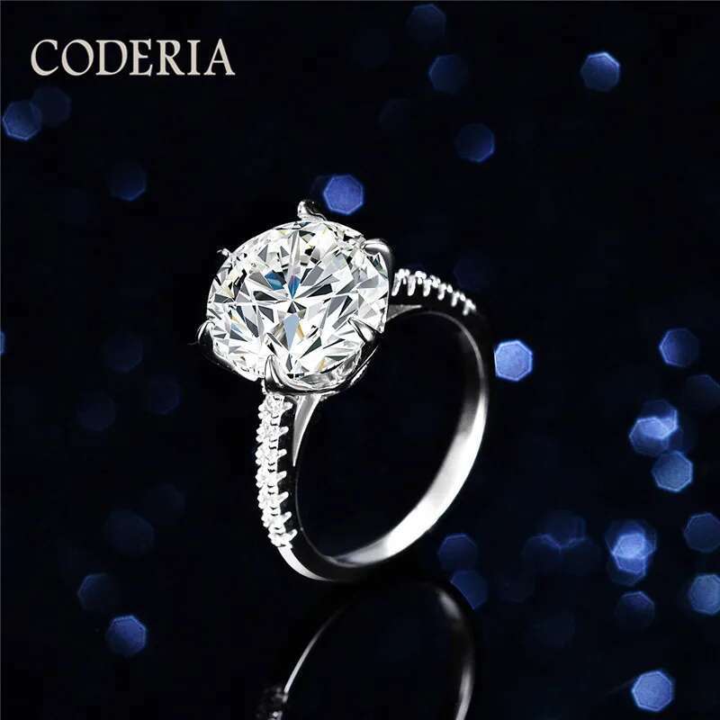 14K White Gold Sterling Silver Ring 11mm 5 Carat D Color Moissanite Diamond Gemstone Rings Woman Party Wedding Classic Jewelry