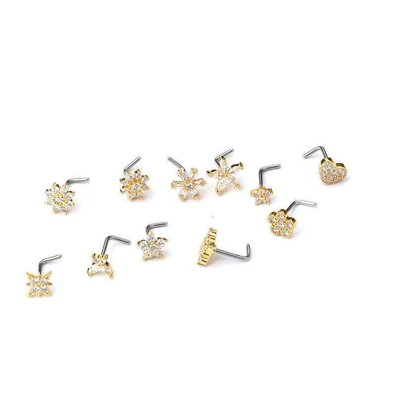 Stainless Steel Small Rings Zircon Flower Heart Nose Stud 20G Body Piercing Jewelry For Women Men Gift