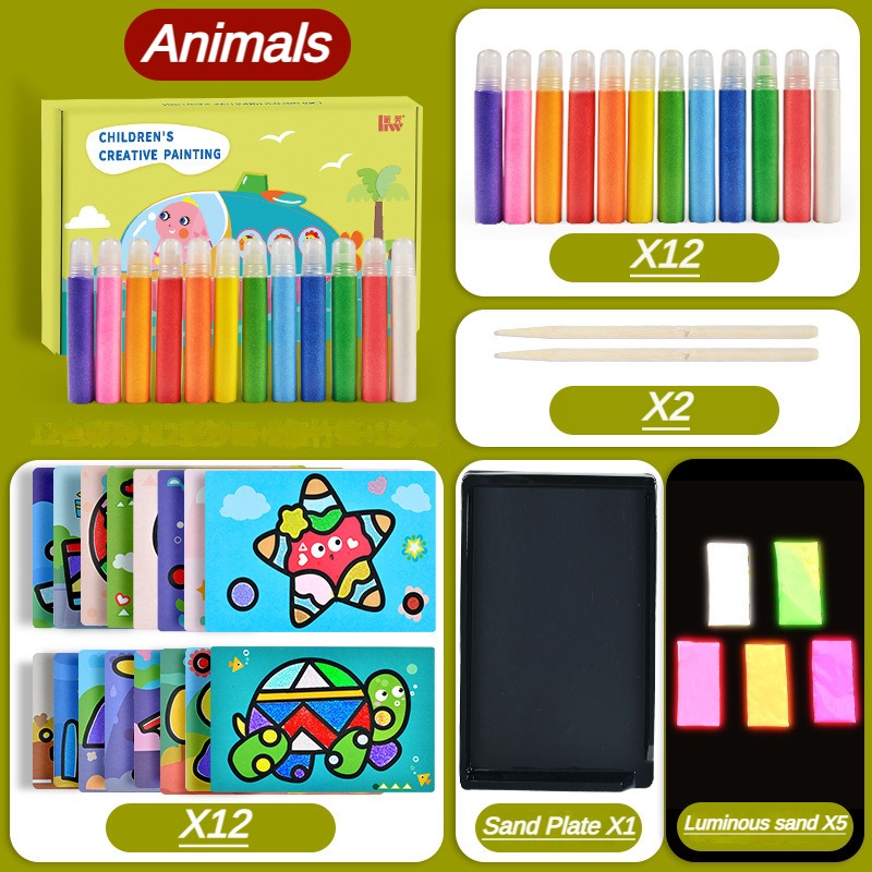 Color Powder Painting Set DIY Coloring Books for Kids Educational Safe Scientific Toys Luminous Material Cartoon Character Gift