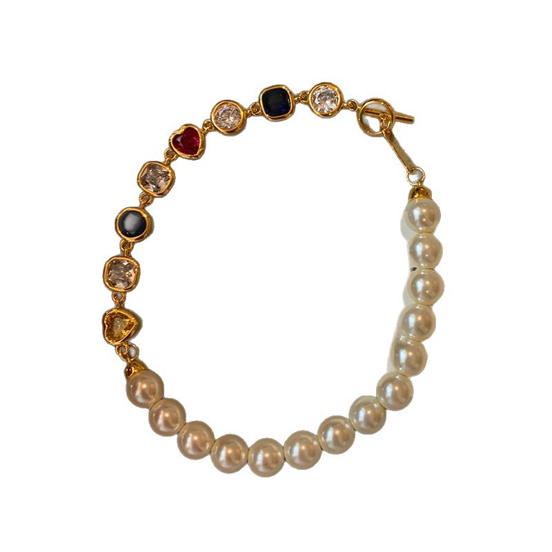 18K Real Gold Plated Zircon Heart Pearl Light Luxury High-end Feel Bracelet Personality Fashion Versatile Jewelry for Women - view 6