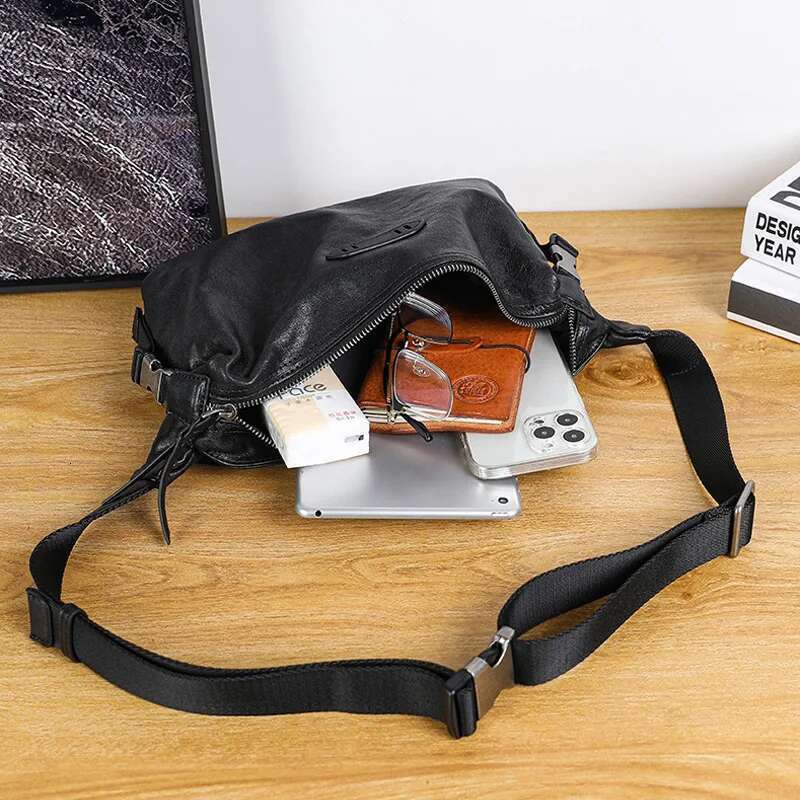 Wmnuo Cow Chest Bag Casual Classic Pillow Messenger Crossbody Men Genuine Leather Cowhide Male Shoulder Sling Waist Bags