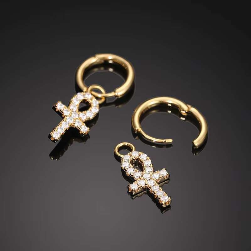 S925 Silver D Color Moissanite Earrings Simple Key Cross Versatile Gold Plated Small Earrings Elegant With Unique Design