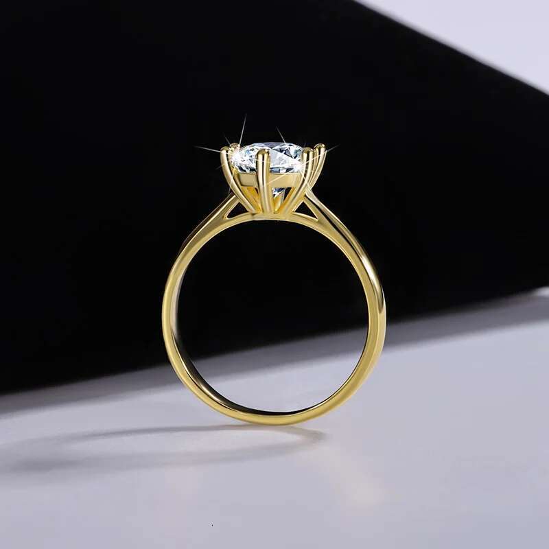 s925 sterling silver ring 18karat gold plated classic sixprong moissanite ring womens ring crown engagement ring