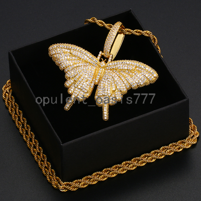 Custom New Arrive Popular Hip Hop Jewelry Iced Out Diamond Gold Plated Big Butterfly Pendant for Girls