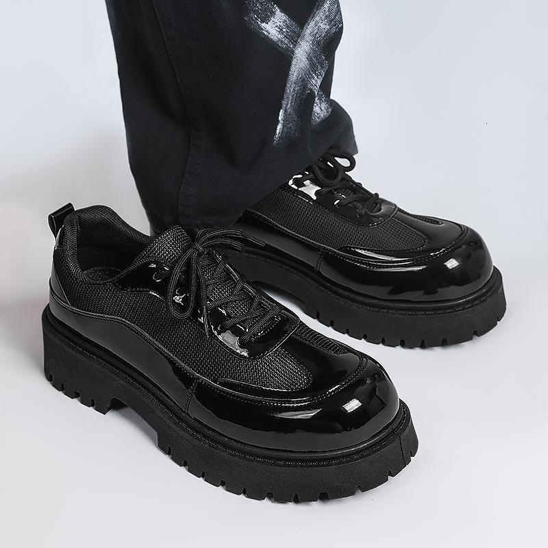 British Style Black Round-toe Derby Shoes Men's Thick-soled Leather Shoes Casual Shoes