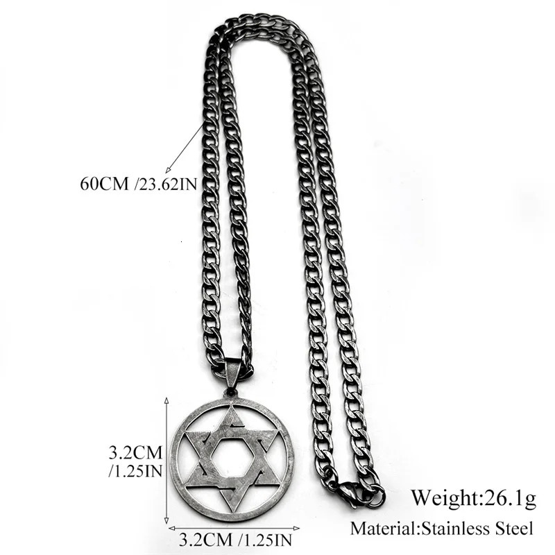 Star Of David Shield Stainless Steel Necklace for Men Women Gun Black Color Hexagram Hip Hop Pendant Necklace Jewelry Gift 250428