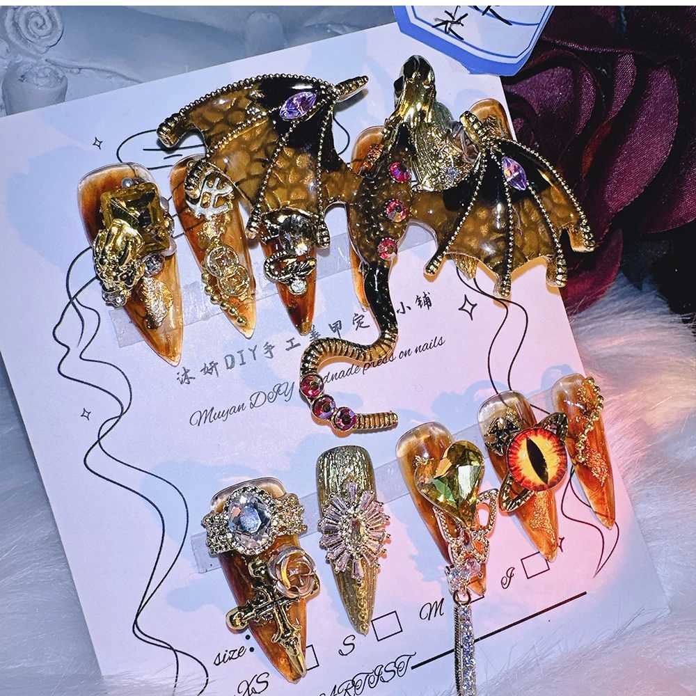 10pcs high-quality hand pressed nails real shooting pure handmade drawing accumulated dragon amber squeezing super cool H25429