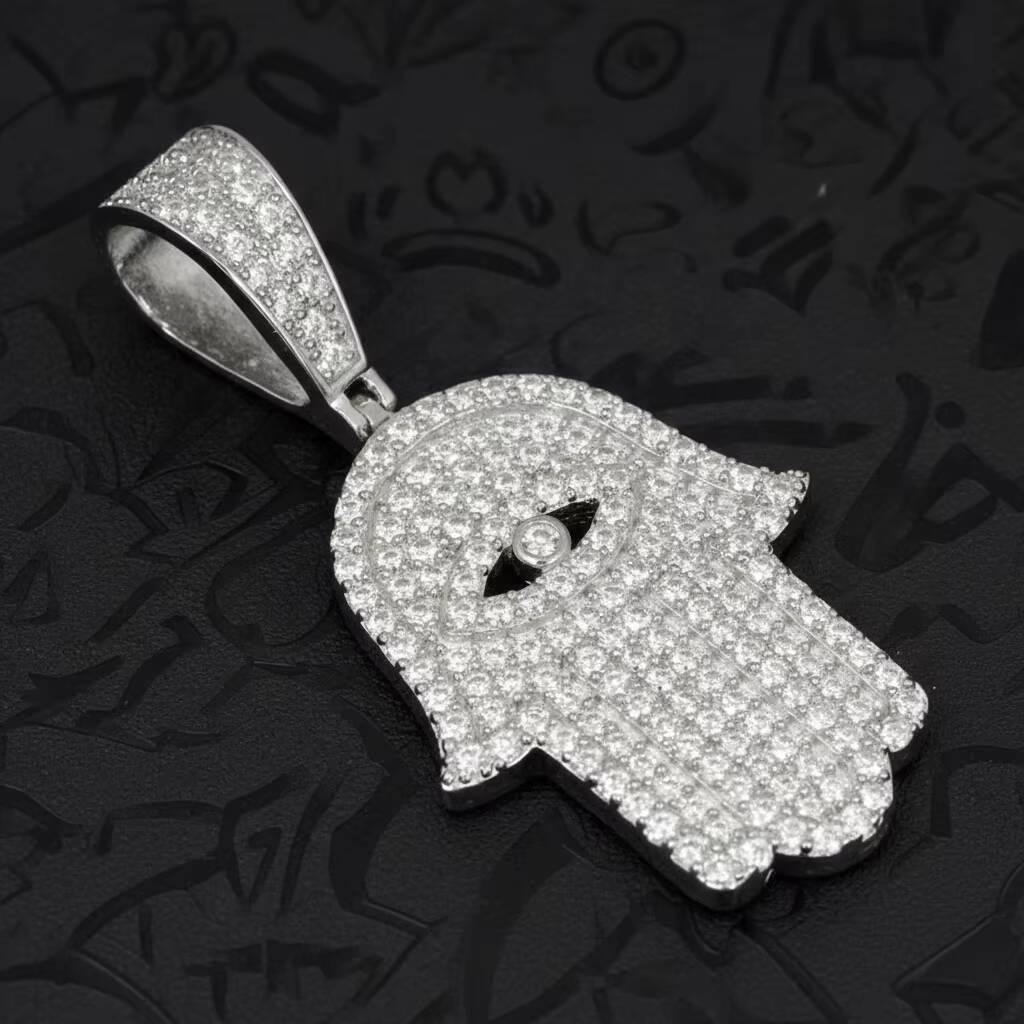 GRA D Color Iced Out 925 Sterling Silver Evil-eye Hamsa Hand Pendant Jewelry Moissanite Diamond Pendant Pass Diamond Tester